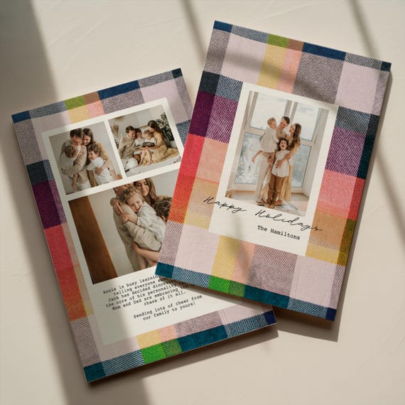 Colorful Plaid Christmas Card Template - 4x6 / A6 and 5x7 / A7