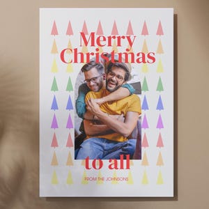 Modèle numérique sur toile de carte de Noël arc-en-ciel Pride avec enveloppe et adresse - 5 x 7 et 4 x 6