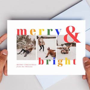 Modelo de cartão de Natal com foto de arco-íris alegre e brilhante com design de envelope - 6x4 e 7x5