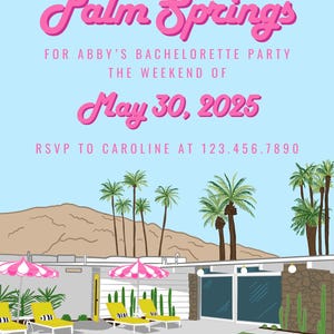 Palm Springs mid-century modern house bachelorette or pride pool party invitation