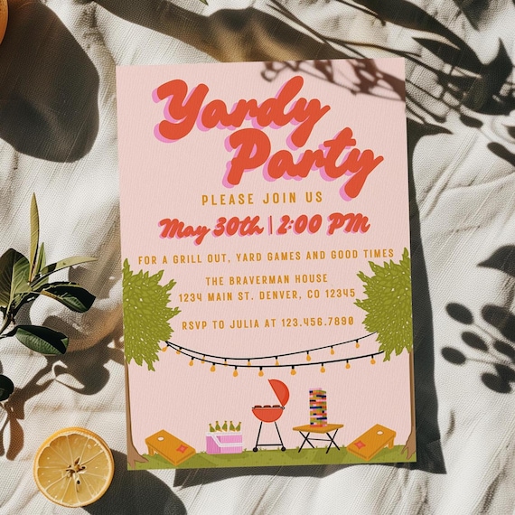 Backyard BBQ Party Invitation Template - 4x6, 5x7 and Mobile Sizes