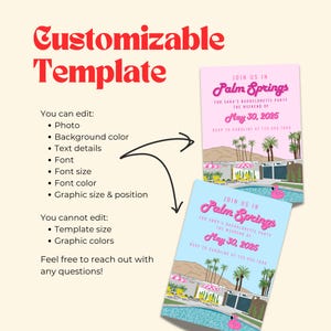 Customizable Palm Springs bachelorette party invitation with mobile evite template