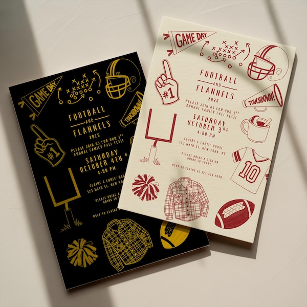 Football & Flannels Party Invitation | Editable Fall Football Canva Template
