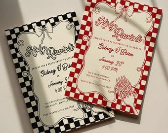 Hand-Drawn Holy Ravioli Pasta Party Invitation Template - 4x6, 5x7 and Mobile Sizes
