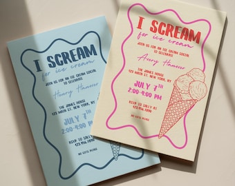 Ice Cream Themed Party Invitation Template - 4x6, 5x7 and Mobile Sizes