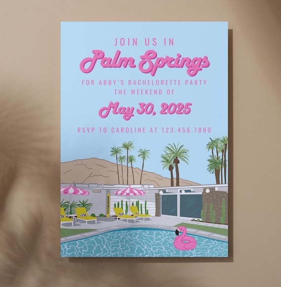 Palm Springs Party or Bachelorette Invitation Template - 4x6, 5x7 and Mobile Sizes