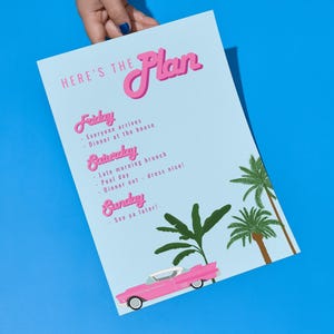 Itinerary of events template for Palm Springs Bachelorette party invitation