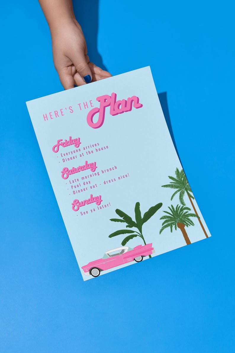 Itinerary of events template for Palm Springs Bachelorette party invitation