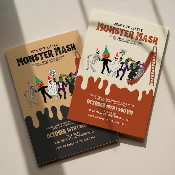 Hand Drawn Halloween Character Party Invitation Template - 4x6, 5x7 and Mobile Sizes