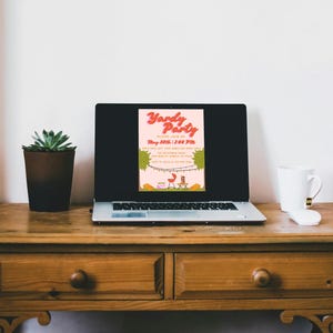 Yard party Canva invitation template with customizable colors and event details
