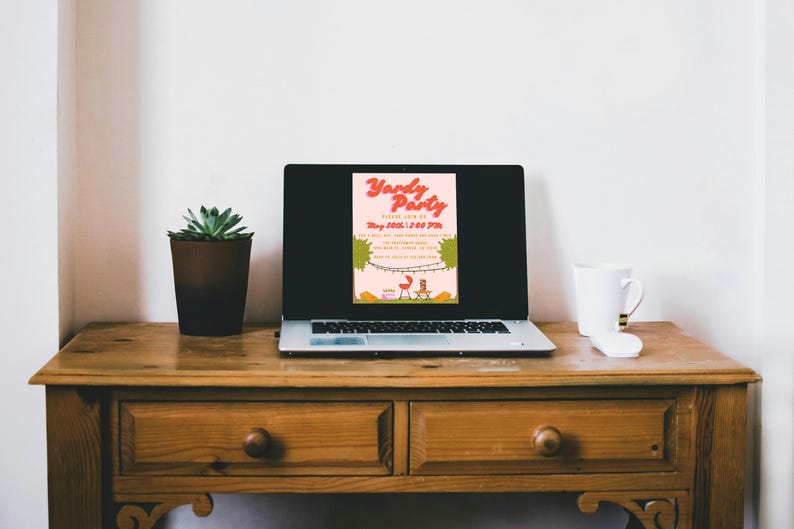 Yard party Canva invitation template with customizable colors and event details