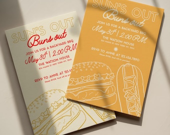 Suns Out, Buns Out BBQ Party Invitation Template - 4x6, 5x7 and Mobile Sizes