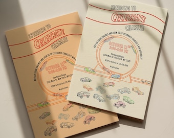 Handgezeichnete anpassbare Hot Cars Party Einladung Vorlage - 10x15 und 13x18