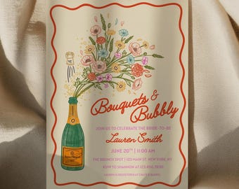 Bouquets & Bubbly Bridal Shower Invitation Template | Multiple Sizes Available
