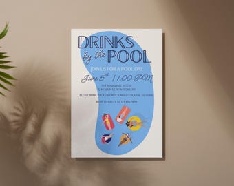 Drinks by the Pool Party Invitation Template - 4x6, 5x7 and 1080x1920 Sizes