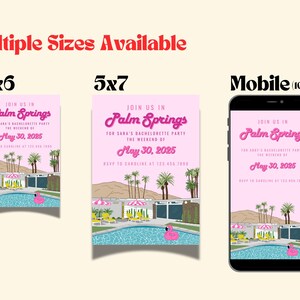 Multiple sizes of evite or mobile invite for Palm Springs Bachelorette Party