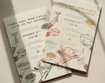 Hand Drawn Friendsgiving Potluck Invitation Template - 5x7, 4x6 and Mobile Sizes