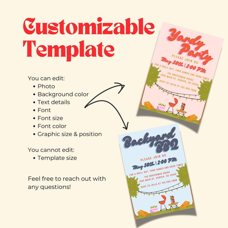 Customizable backyard BBQ party invitation template