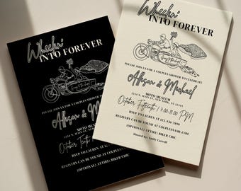 Motorcycle Wedding or Bridal Shower Invitation Template: Editable Canva Design 4x6/5x7/Mobile Size
