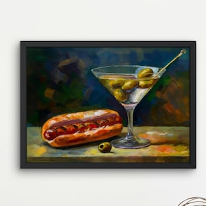 Martinis and Weenies Oil Painting Bar Cart Art Print - 6x4, 7x5, 10x8, 14x11, 36x24