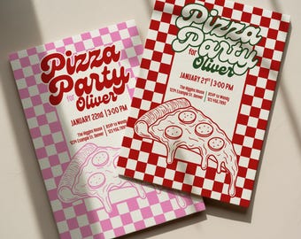 Handgezeichnete bearbeitbare Pizza-Partyeinladungsvorlage - 4x6, 5x7 und Mobile Größen