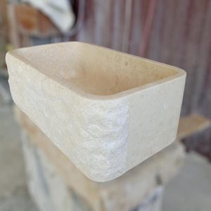 Beige Marble Farmhouse Sink: Chiseled Kitchen or Bathroom Sink