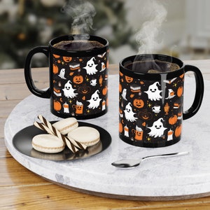 Halloween Coffee Mug, Reading Ghost Housewarming Gift, Bookish Ghost Gift, Spooky Vibes,Pumpkin Mug, Cute Halloween Mug Fall Book Coffee Mug