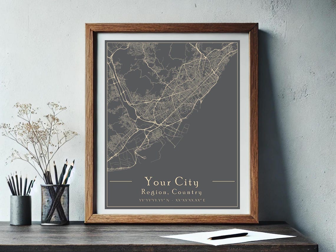 Custom City Street Map Art Print, Personalized Wall Poster (digital ...