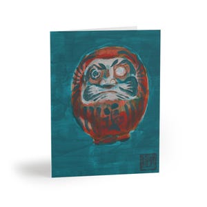 Good Luck Daruma Doll - Wenskaartenset van een origineel acrylschilderij