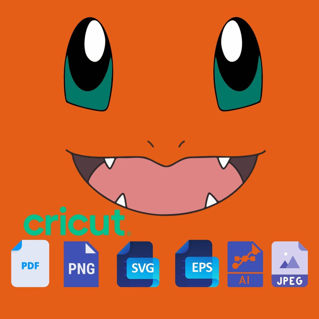 ヒトカゲの顔のSVGファイル、ポケモンのクリップアート、Cricutカット