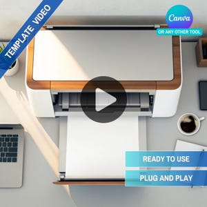 Video di mockup di stampante Canva: mostra i tuoi progetti in modo professionale / Carta formato A4 / Modello Canva incluso