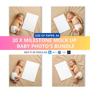 Adorable maquette de carte jalon de bébé pour la photographie de nourrissons au format A4