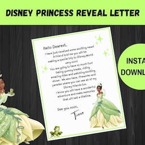 PRINCESS DISNEY LETTER, Disney World Reveal Letter, Surprise Disney Trip Reveal, Travel Reveal Letter, Princess Tiana Letter, Tiana Reveal