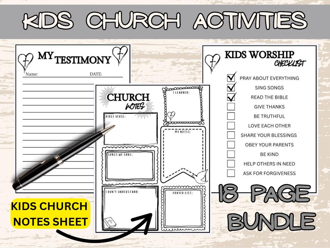 Kids Church Activity Pages Printable, Christian Kids Workbook, Sunday