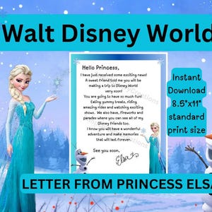 Carta imprimible de revelación de WALT DISNEY WORLD de Elsa, carta sorpresa de la princesa Elsa, carta sorpresa para niños