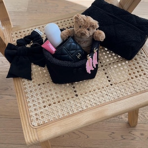 Black Waffle Knit Terrycloth Makeup Organizer | Machine Washable | Makeup Bag | Cotton | USA handmade @ayjaythelabel | Cute Gift for Her image 1