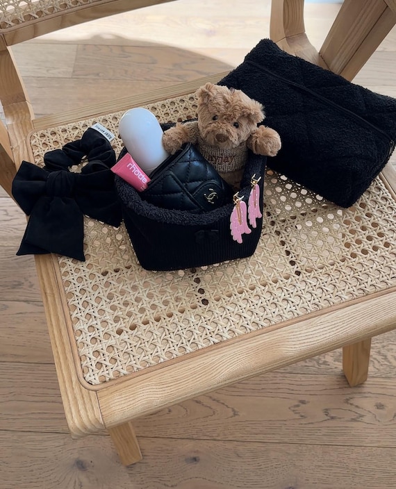 Black Waffle Knit Terrycloth Makeup Organizer | Machine Washable | Makeup Bag | Cotton | USA handmade @ayjaythelabel | Cute Gift for Her