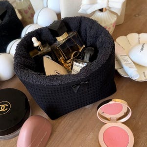 Black Waffle Knit Terrycloth Makeup Organizer | Machine Washable | Makeup Bag | Cotton | USA handmade @ayjaythelabel | Cute Gift for Her image 5