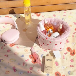 Pink Organizer Red Hearts Valentine Makeup Bag | Machine Washable | Cotton Terrycloth | handmade by @ayjaythelabel image 3