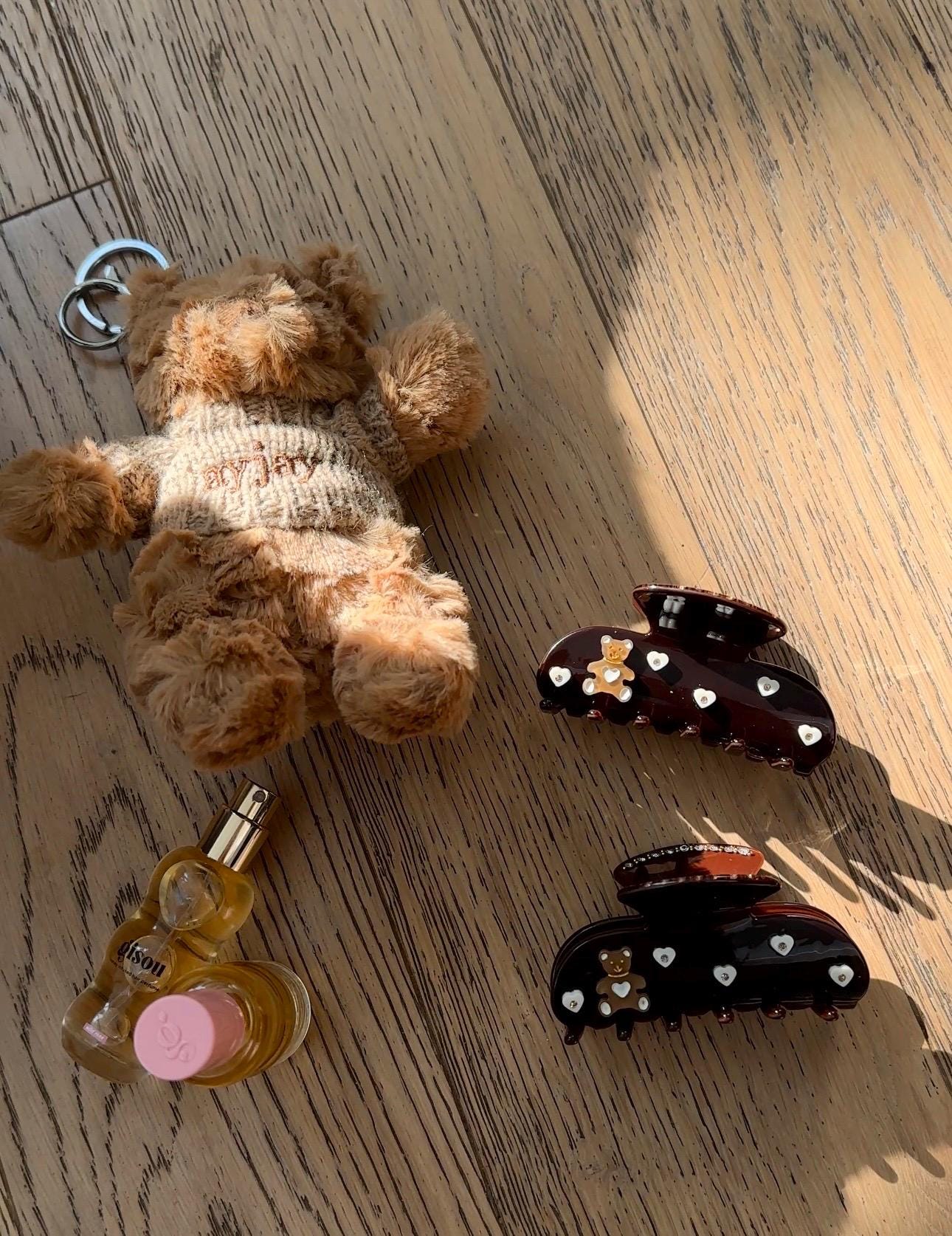 Black Plush Teddy Bear Hair Clip with Gold Accents BEIGE & PINK BOW HAIR CLIPS – AYJAY main image 4
