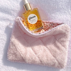 Baby Pink Teddy Soft Terrycloth Flat Purse Quilted Pouch | Machine Washable | Makeup Bag | Cotton | AYJAY Exclusive | ayjaythelabel