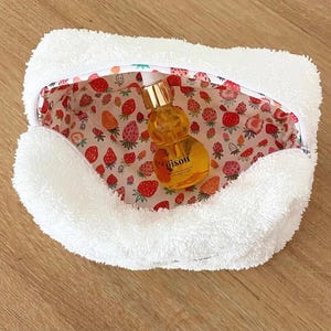 White Strawberries Teddy Make-up Bag Terrycloth | ayjaythelabel | Cute Gift for Her