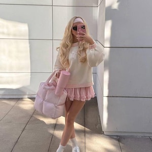 Roze gewatteerde draagtas | Waterdichte Puffy Cloud Beach Travel Gym-luiertas | Coquette Quilted @ayjaythelabel