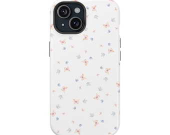 White Butterflies Floral Ditsy Flowers Phone Case | Glossy | designed by ayjaythelabel | Cute Gift for Her