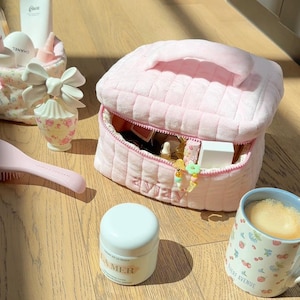 Pink Vanity Bag | Cute Gift for Her | Floral Travel Bag | Cosmetics Pouch | Limited Edition | Pink Soft Teddy
