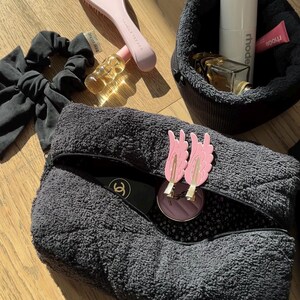 Black Waffle Knit Terrycloth Makeup Organizer | Machine Washable | Makeup Bag | Cotton | USA handmade @ayjaythelabel | Cute Gift for Her image 6