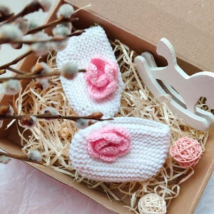 Knitted White Baby Booties Newborn Girl Gift