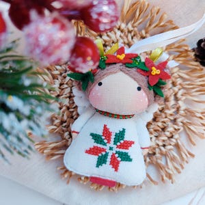Handmade Angel Ornament 3” – Linen & Lace Christmas Decoration, Small Fabric Angel for Tree