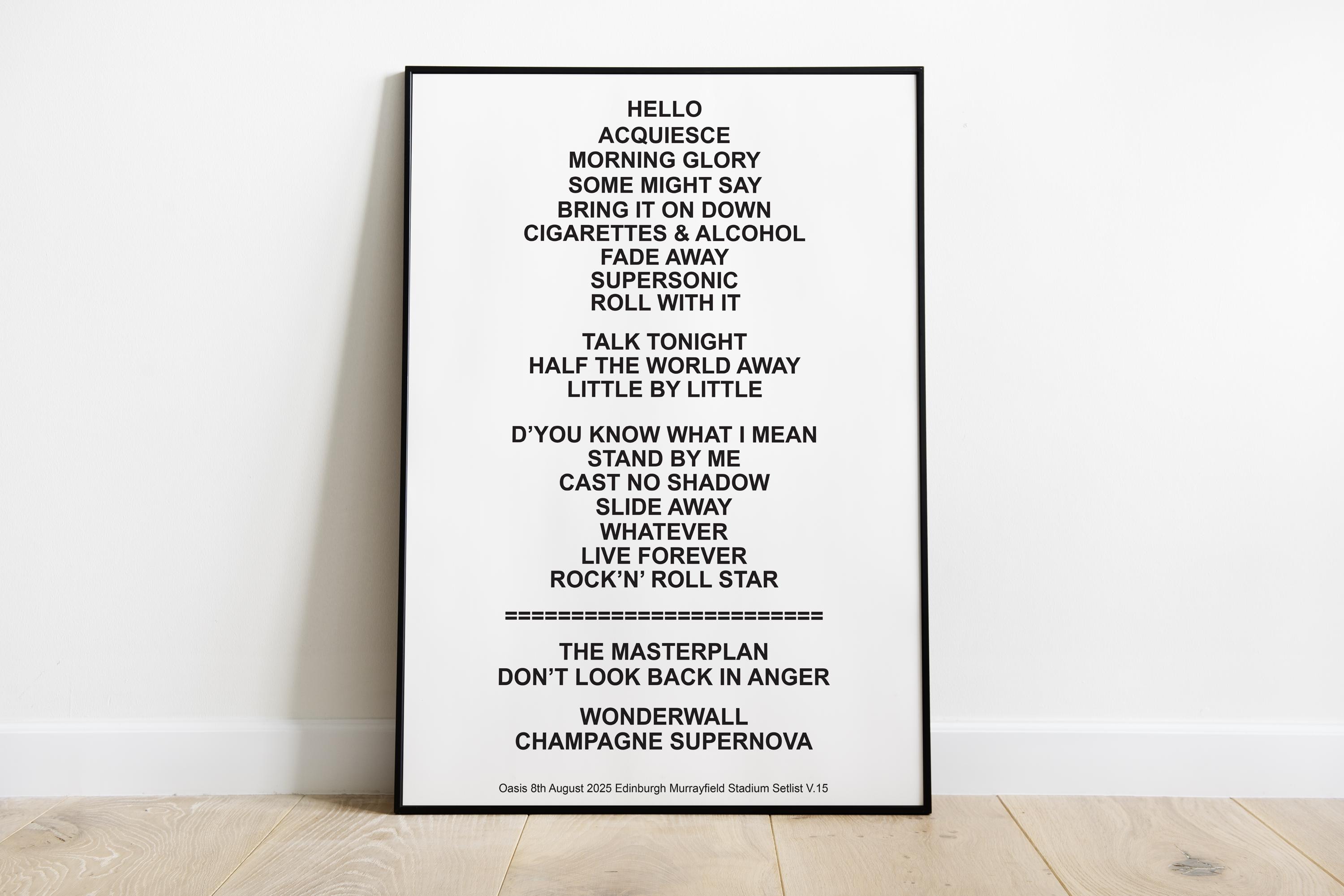 オアシス再結成コンサート セットリスト ポスター：エディンバラ 2025