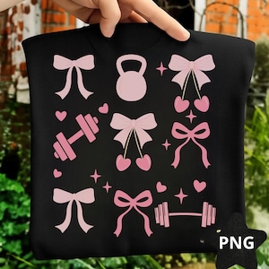 PNG de chica de gimnasio coqueta, archivo de entrenamiento, regalo para amante del gimnasio, camiseta de fitness, diseño digital femenino de gimnasio a la moda, funda linda para bomba de gimnasio, diseño de lazo coqueto